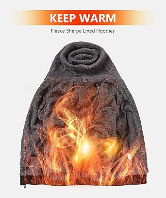 Men's Zip Up Hoodie Heavyweight Winter Sweatshirt Fleece Sherpa Lined Warm Jacket