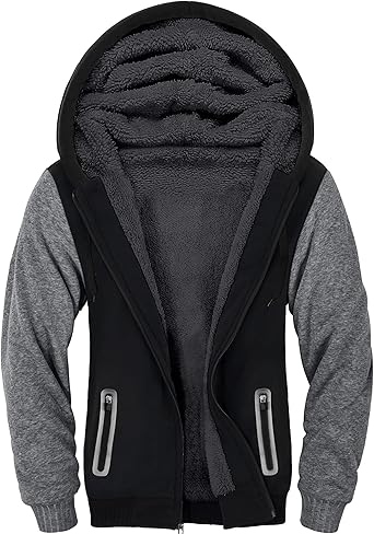 Men's Zip Up Hoodie Heavyweight Winter Sweatshirt Fleece Sherpa Lined Warm Jacket