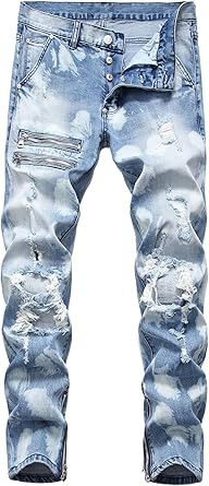 Men's Ripped Jeans Slim Fit Stretch Straight Fit Denim Pants